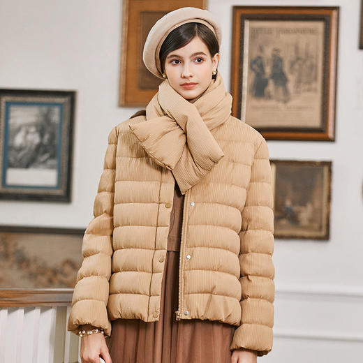 Famecoco短款泡芙羽绒服女加厚附羽绒围巾FAB8AJ041 商品图1