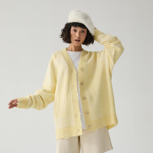 谜底针织开衫女2024冬季新品极简风V领中长款毛衣外头244MZ1875 商品图0