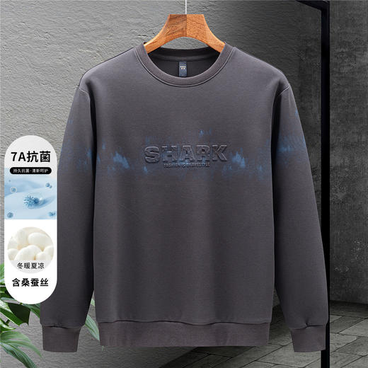 【凹凸工艺 蚕丝混纺】罗蒙春秋男装卫衣中国风7A抗菌卫衣男士秋装上衣男卫衣 商品图2