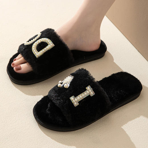 【轻松上脚，美美出门】IDO新婚结婚毛绒拖鞋女 室内居家防滑棉拖鞋 可爱加绒加厚 一字毛毛拖鞋秋冬款-QQ 商品图6