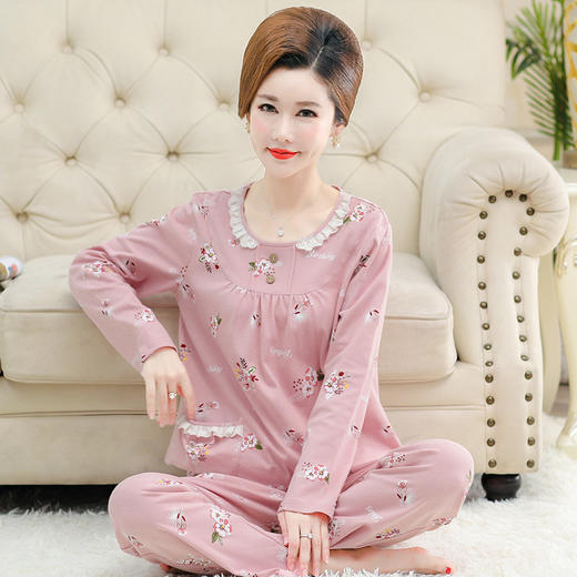 【两件套装！家居休闲可外穿】睡衣女中老年人大码家居服 春秋季薄款休闲可外穿 妈妈装两件套装-QQ 商品图2
