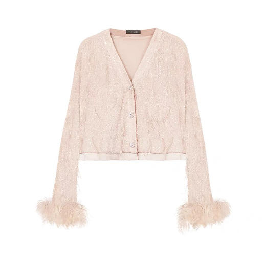 粉色鸵鸟毛开衫外套 商品图1