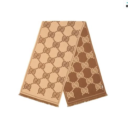 "GUCCI古驰 GG羊毛双面提花 绒线围巾 男女同款情侣款 棕色/米色  45*195cm  " 商品图0