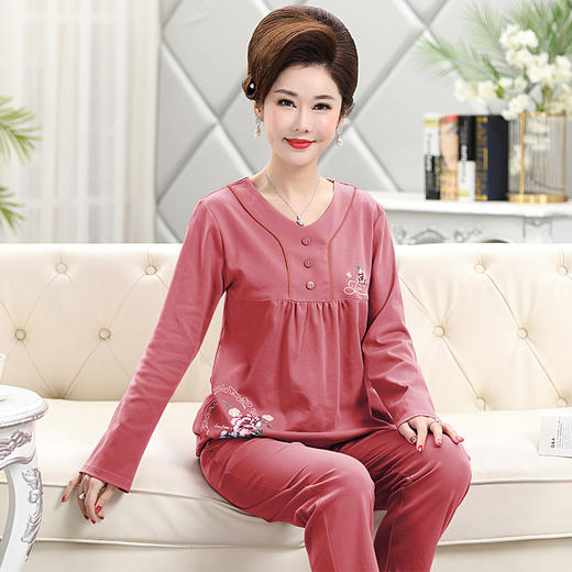 【两件套装！家居休闲可外穿】睡衣女中老年人大码家居服 春秋季薄款休闲可外穿 妈妈装两件套装-QQ 商品图11