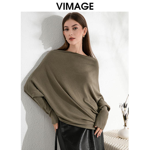 VIMAGE纬漫纪秋季新款落肩圆领慵懒时尚毛衣针织衫VC2401306 商品图7