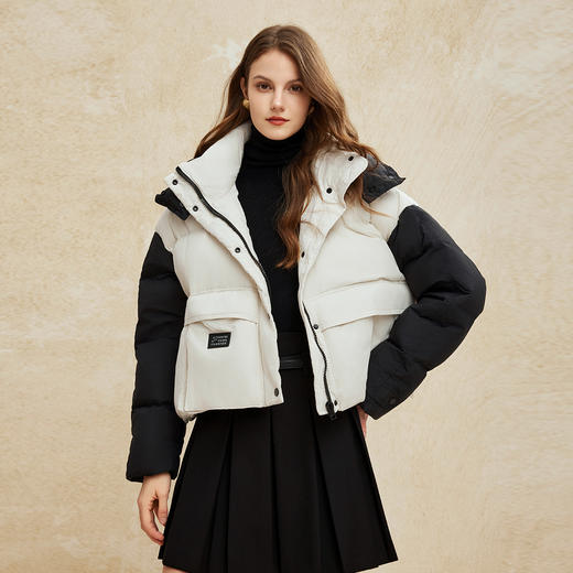 PR001斯尔丽24新款高保暖轻盈时尚撞色廓形百搭甜酷短款白鸭绒羽绒服 商品图3