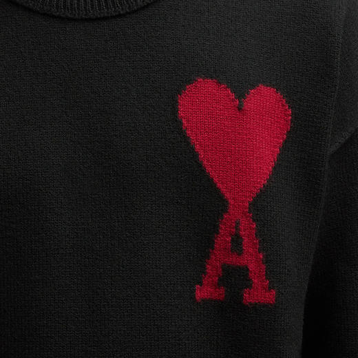 AMI 男士徽标提花经典美利奴羊毛针织衫 黑色 BFUKS006 018 009 商品图3