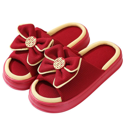 【百年恩爱双心结，千里姻缘一线牵~】结婚拖鞋喜庆红色一对 夏季eva情侣款高级感婚鞋 家居陪嫁新婚拖鞋-QQ 商品图4