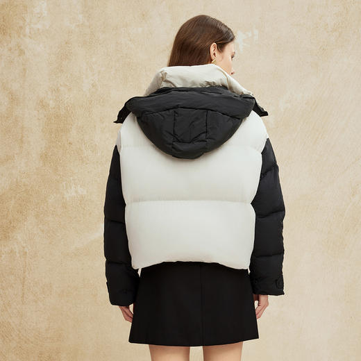 PR001斯尔丽24新款高保暖轻盈时尚撞色廓形百搭甜酷短款白鸭绒羽绒服 商品图4