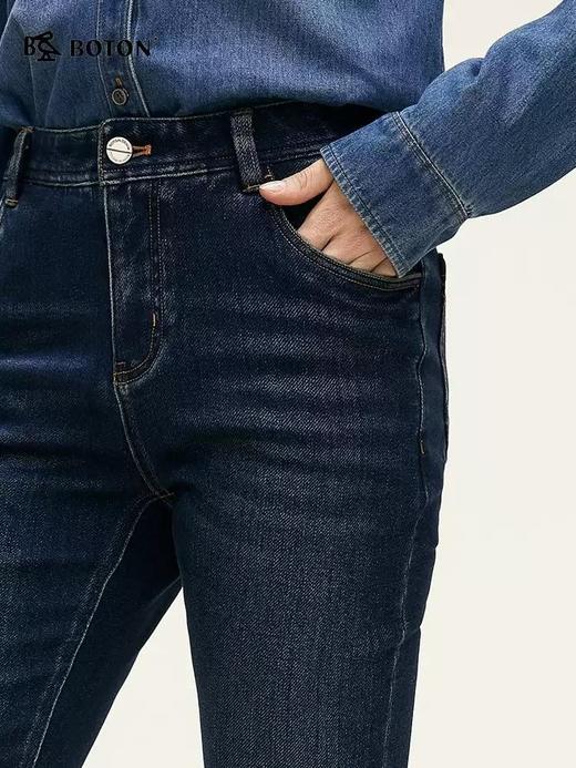 波顿秋冬季女士直筒深蓝色牛仔裤高端修身弹力美式裤子 商品图4