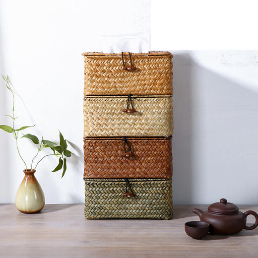 【咖色/橙色】娜家手工编织纸巾盒 商品图1