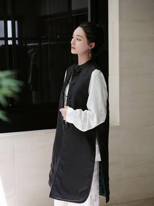 盛唐牡丹|富贵牡丹漳缎中长款马甲 商品图6