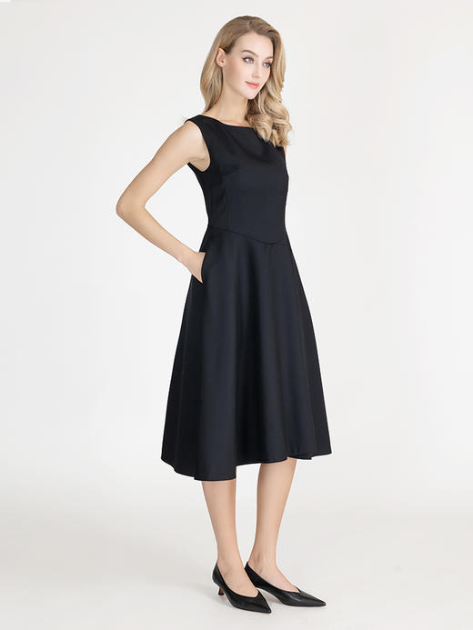 LIZZY 早秋 优雅赫本风收腰小黑裙无袖大摆立体裁剪通勤商务羊毛连衣裙7908 商品图2