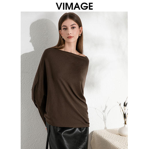 VIMAGE纬漫纪秋季新款落肩圆领慵懒时尚毛衣针织衫VC2401306 商品图10