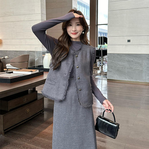 奢姿2025秋冬新款大码女装法式通勤套装胖妹妹上衣马甲半裙三件套9944926862 商品图0