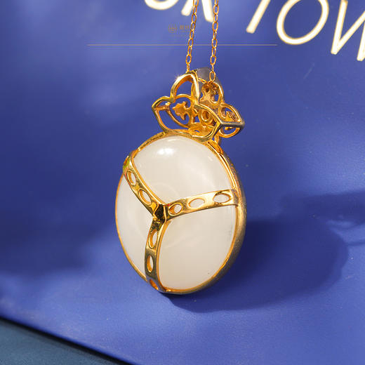 新疆国玉盟世玉和田玉金镶羊脂玉挂件	新疆系列【心莲心】【带证书·顺丰物流】 商品图2