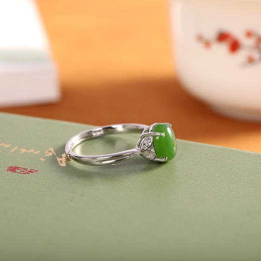 【翠意】S925银镶嵌和田碧玉开口戒指【RP-jz690163】 商品图2