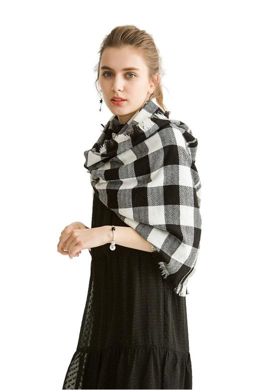 NOIR 黑白格纹毛边围巾 725 商品图0