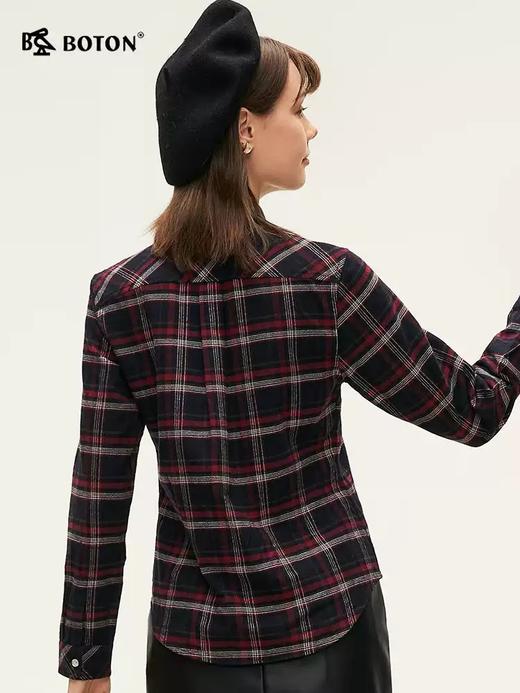 [3A抗菌]波顿秋冬女蓝红色长袖格子衬衫高端美式休闲衬衣LS027324 商品图3