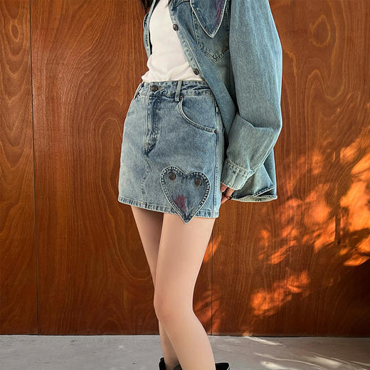 【顺丰包邮】99325 洛诗琳复古做旧喷绘牛仔外套牛仔半裙两件套516 商品图4