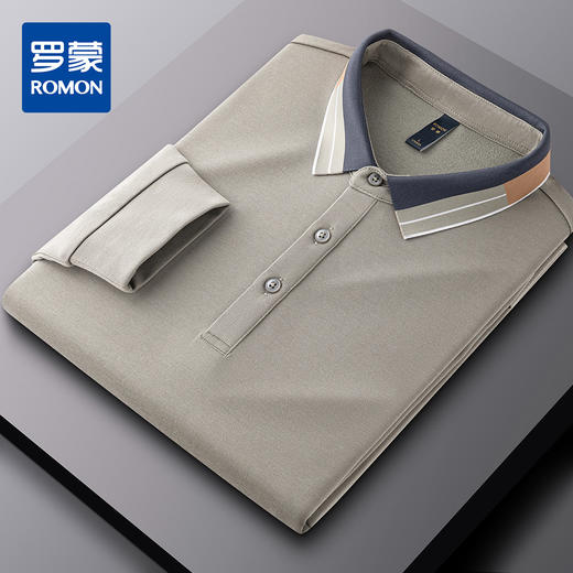 【羊毛蚕丝混纺 磨毛保暖】罗蒙秋冬男装长袖POLO衫双面磨毛撞色领翻领长袖t恤 商品图10