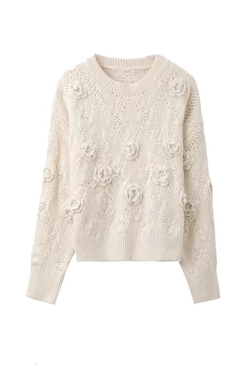 Stay2Weeks 白色立体花朵宽松针织衫 19064 商品图2