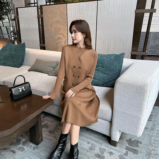奢姿2025秋冬季新款大码女装马甲针织裙两件套胖妹妹气质名媛套装9844926855 商品图3