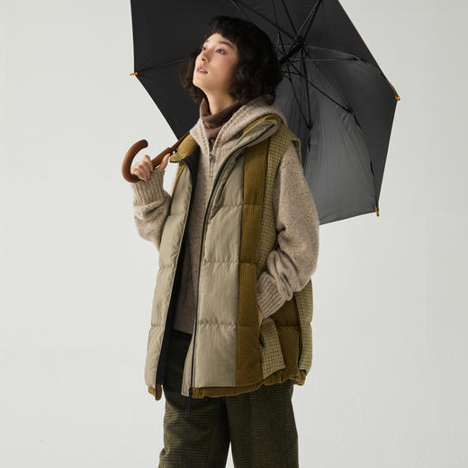 谜底羽绒马夹女2024冬季新品复古风立领拼接感鸭绒马甲244MY1662 商品图1