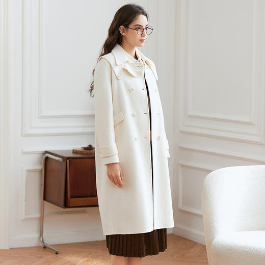Famecoco长款羊毛气质毛呢大衣外套女秋冬FAB8AQ020 商品图2