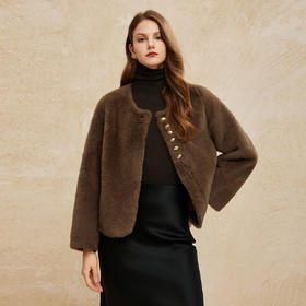 PH102斯尔丽24冬季新款小香风猫猫绒皮草小个子圆领休闲皮毛一体外套