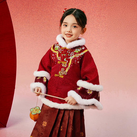 年衣童装汉服唐装女童冬季儿童马面裙套装宝宝新年礼服拜年服加绒（送花盈仙羽发饰） 商品图8