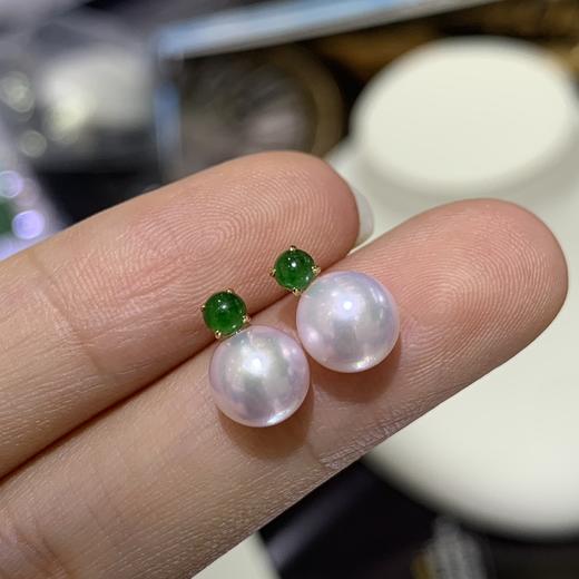 18k翡翠akoya海水珍珠正圆耳钉 7-8mm JD 商品图3