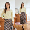 OLrain欧芮儿格纹半身裙女秋季2024年新款复古通勤斜裁鱼尾半裙 商品缩略图1