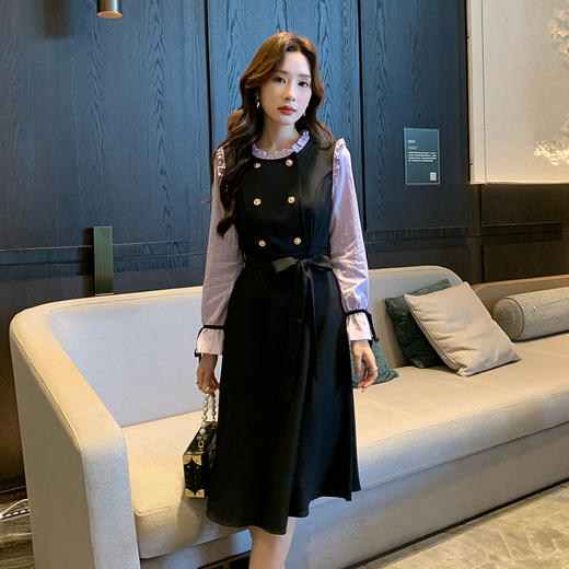 奢姿2025年冬季新款大码女装拼接花边裙子胖妹妹气质假两件连衣裙9944826888 商品图0