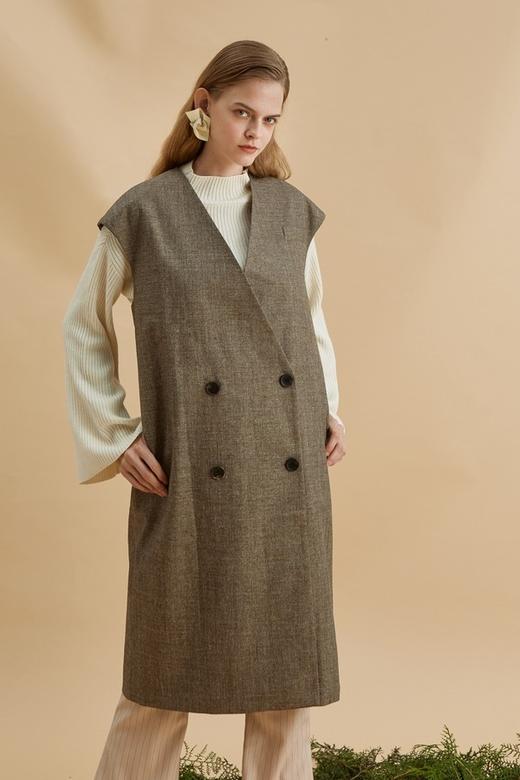 DAMO WANG/王大墨 驼色无领马甲 13954 商品图0