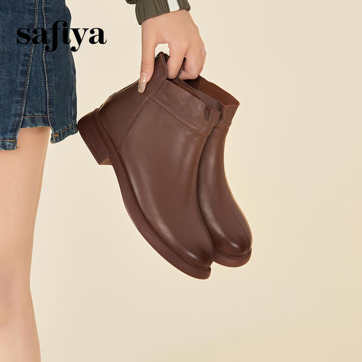 Safiya/索菲娅 2024冬季英伦羊皮方跟后拉链百搭休闲瘦瘦短靴 SF44116009/SF44118009 商品图7