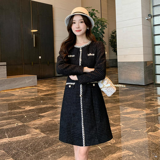 奢姿2025年秋装新款大码女装法式小香风裙子胖妹妹织带圆领连衣裙9944826624 商品图2