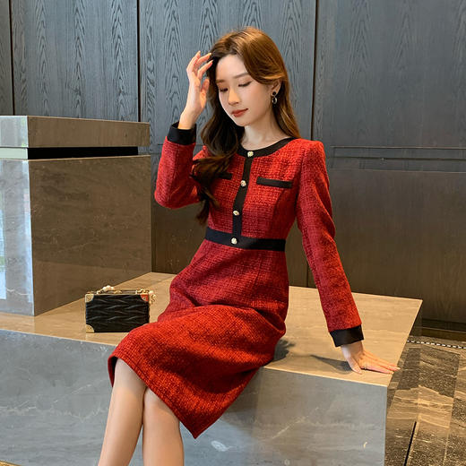 奢姿2025年秋季新款大码女装圆领气质裙子胖妹妹小香风拼接连衣裙9944855512 商品图0