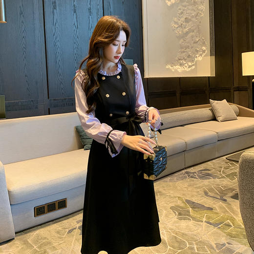 奢姿2025年冬季新款大码女装拼接花边裙子胖妹妹气质假两件连衣裙9944826888 商品图2