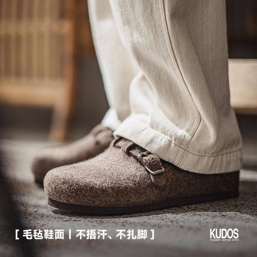 马登羊毛毡穆勒鞋秋冬加厚新款男休闲一脚蹬外穿软木底包头半拖鞋 商品图4