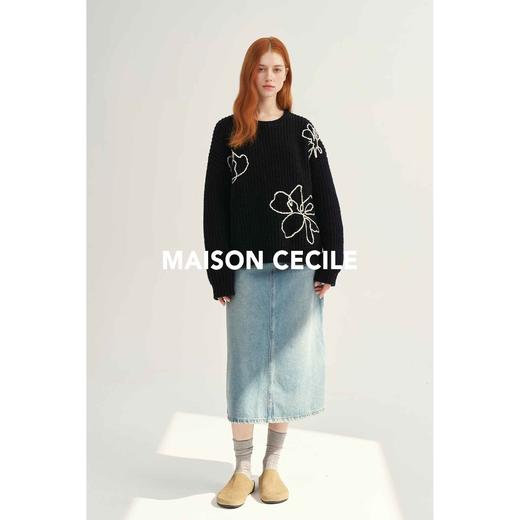 MAISON CECILE奶白/黑色du家设计花型高克重全羊毛粗针毛衣 商品图1