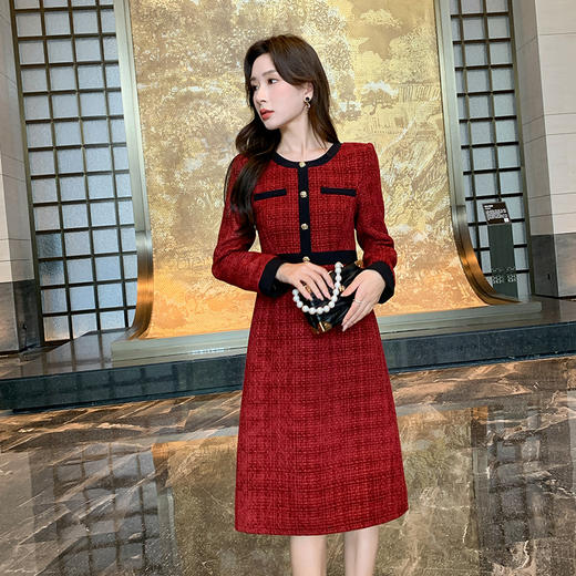 奢姿2025年秋季新款大码女装圆领气质裙子胖妹妹小香风拼接连衣裙9944855512 商品图3