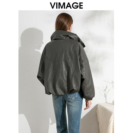 VIMAGE纬漫纪帅气立领时尚复古鹅绒保暖皮羽绒外套冬季新款VD2411309 商品图4