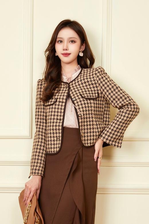 amadella 棕色千鸟格小香风短款外套 19072 商品图0