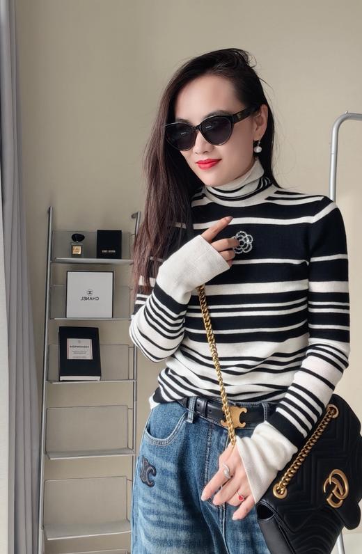 山茶花定位条100超级羊毛堆堆领打底衫 商品图1