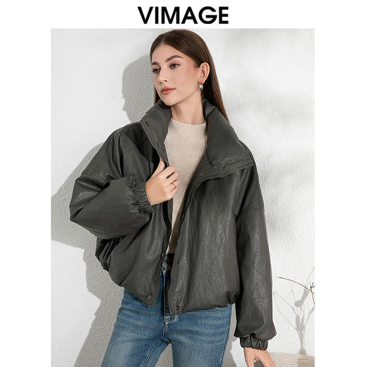 VIMAGE纬漫纪帅气立领时尚复古鹅绒保暖皮羽绒外套冬季新款VD2411309 商品图3