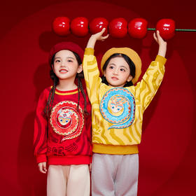 送蛇年抱枕 年衣童装女童卫衣加绒2024冬新款男童套头上衣亲子装N4244484A06