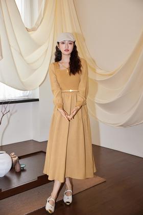 amadella 姜黄色针织拼接式连衣裙 19094