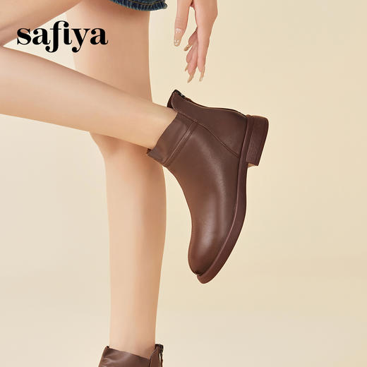 Safiya/索菲娅 2024冬季英伦羊皮方跟后拉链百搭休闲瘦瘦短靴 SF44116009/SF44118009 商品图4
