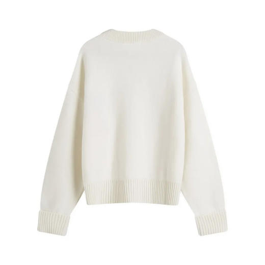 AMI 男士徽标提花经典美利奴羊毛针织开衫 白色 BFUKC002 018 154 商品图1